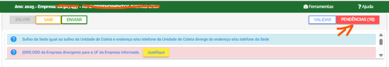 PRINT DA TELA DE JUSTIFICATIVAS E ERROS